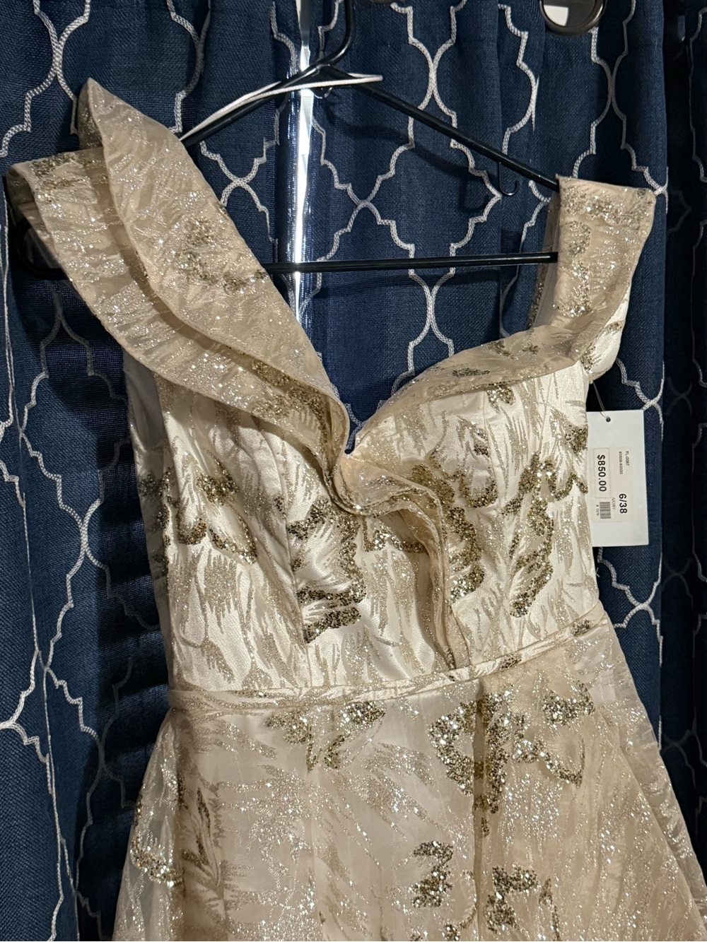 Kiwi Champagne and Gold Glitter Asymmetrical Ruffle Dress